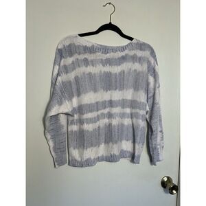 Sioni Women's Large Blue White Tie Dye Striped Knit Sweater Boat Neck Dolman L